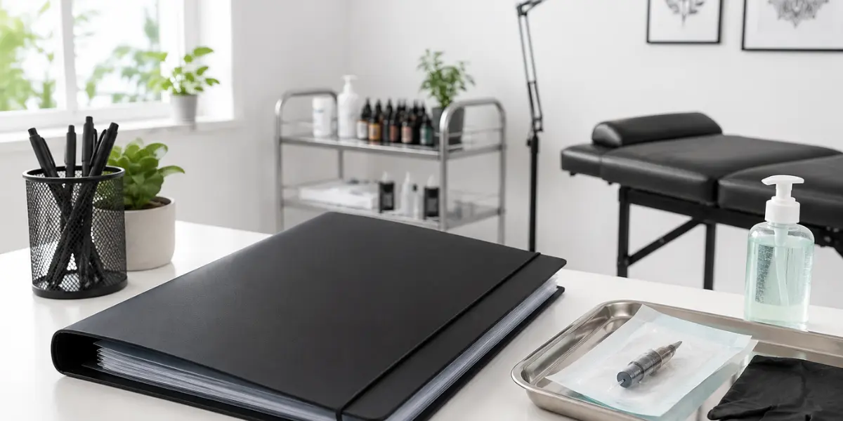 Documentación APPCC completa de un estudio de tatuaje organizada en carpeta para inspección de Sanidad